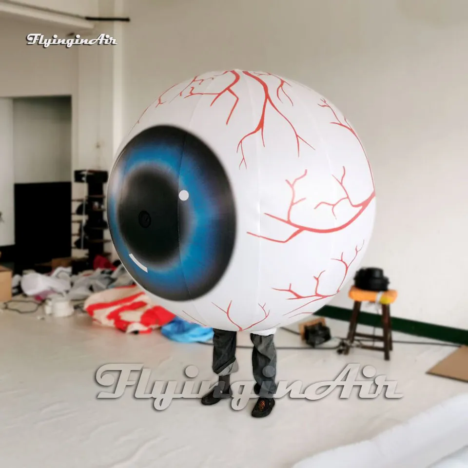 Enorme traje inflável de balão ocular inflável de 1,5m de caminhada azul soprar traje de olhos com luz LED para eventos de Halloween e show de desfile de carnaval