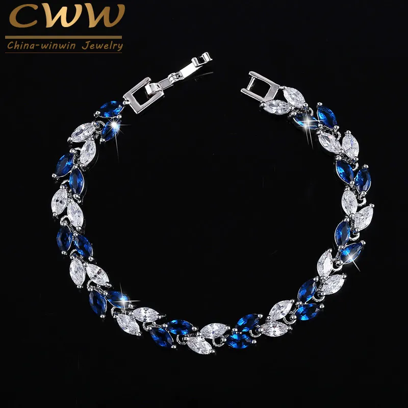 CWWZIRCONS 2020 Yaz Tasarım Beyaz Altın Renk Avusturyalı Kraliyet Mavi Kristal Bilezikler Kadınlar için Moda Takı CB133