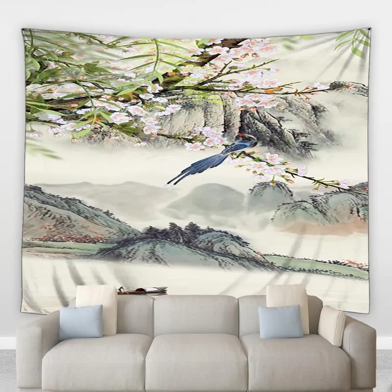 Tapeçarias tinta chinesa bambu pintura grande tapeçaria planta mural sala de estar crianças quarto decoração de parede pendurado cobertor home hang cortinas