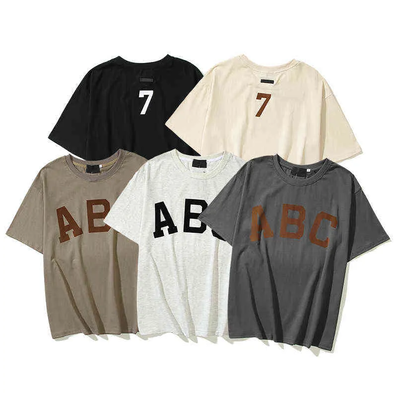 ABCレタープリントラウンドネックコットンショートスリーブTシャツメンズとレディース特大レトロストリートウェアサマーTシャツG1217