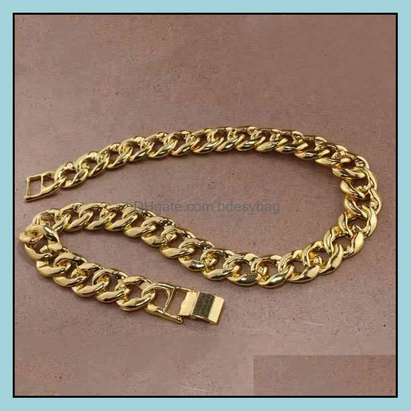 Bling Rhintone Golden Finish  Cuban Link Chain Necklace Men`s Hip hop Necklace Jewelry