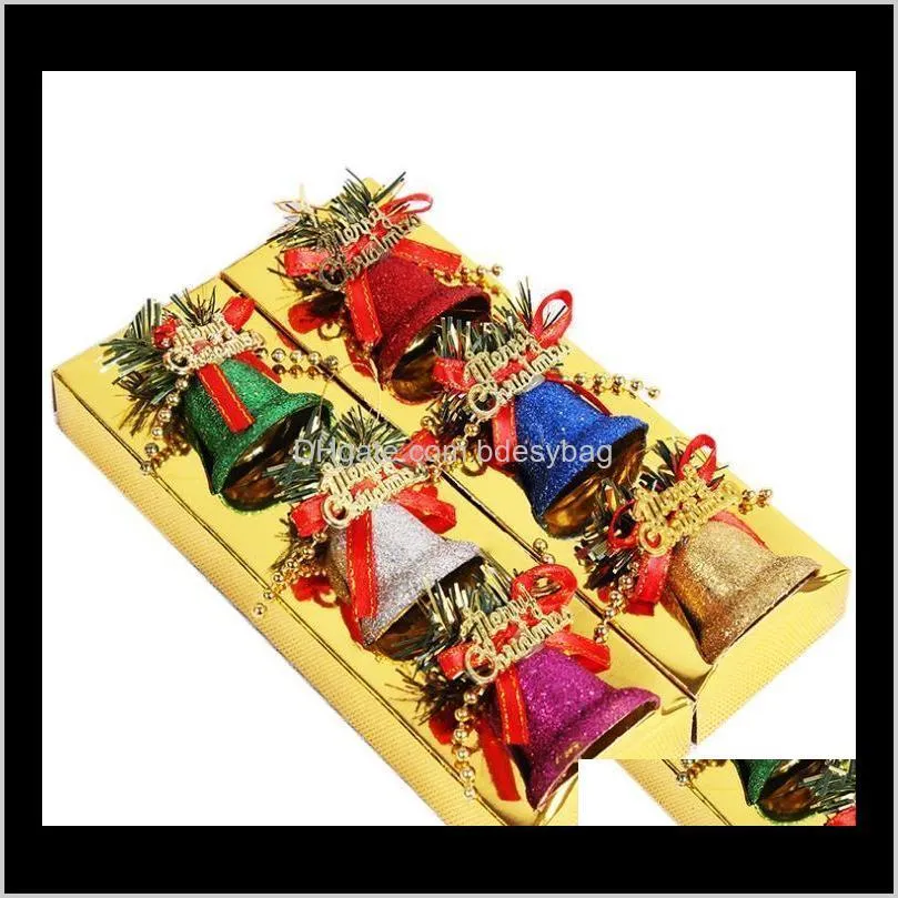 hot sales 2020 christmas decoration color dusting plastic bell christmas tree accessories 6 pcs /set christmas bells in stock