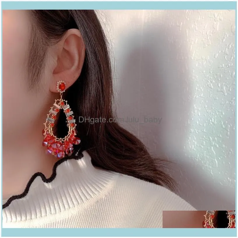 Dangle & Chandelier Festive Exaggerated Red Crystal Earrings