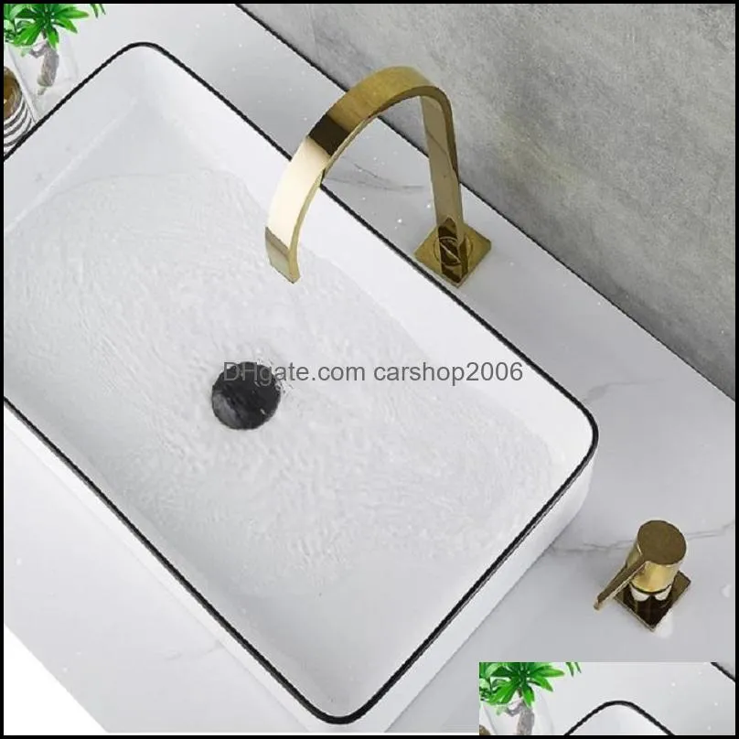 Bathroom Sink Faucets Basin Faucet Super Long Pipe Two Holes Brushed Gold/Black Tap 360 Rotating Widespread Tap1