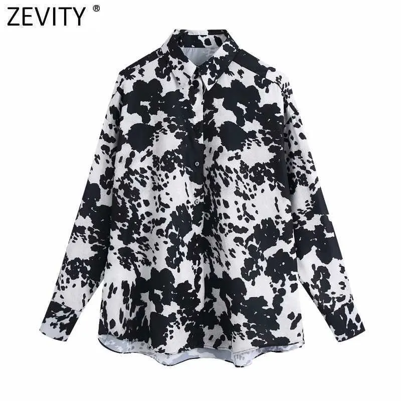 Zevity Women Vintage Animal Pattern Print Smock Blouse Office Ladies Casual Shirts Chic Business Kimono Blusas Tops LS7715 210603