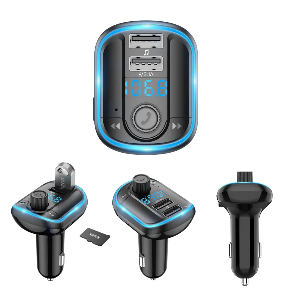 デュアルUSB Car MP3 PD 3.1A高速充電器Bluetooth 5.0 FMトランスミッタワイヤレスハンズフリーオーディオ受信機