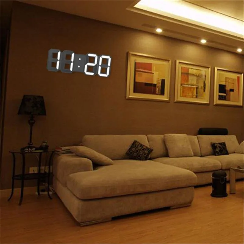 Orologi da parete a LED 3D dal design moderno Display di allarme digitale moderno Soggiorno per la casa Tavolo da ufficio Scrivania Pareti notturne Display per orologi