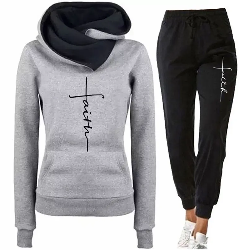 Mode Frauen Trainingsanzug Winter 2 Stück Set Pullover Hoodie Sportspant Sweatshirt Hosen Anzug Weibliche Hoodie Set Chandal Mujer 211126