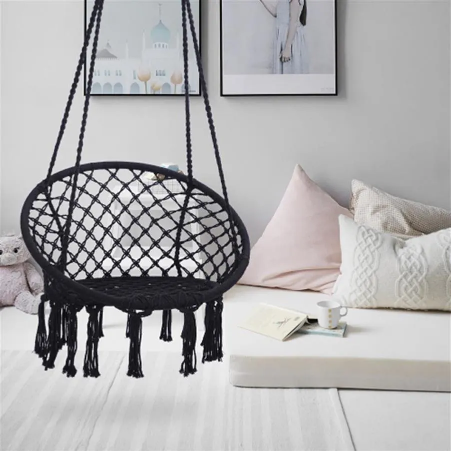 Cadeira de balanço preto cadeira max 330 lbs pendurado algodão corda hammock balanço cadeiras para interior e exteriores Stock A44 A30