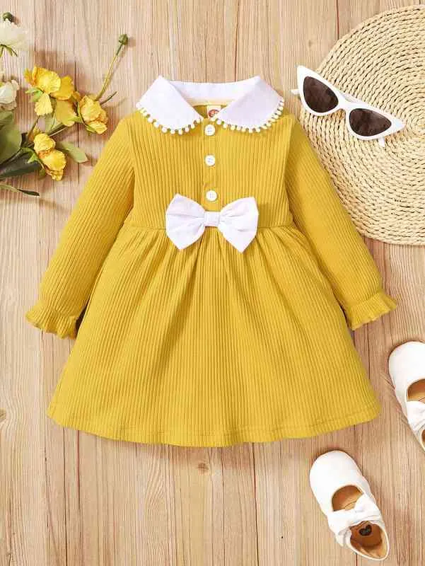 Baby Flounce Sleeve Peter-pan Collar Bow Front Dress SHE
