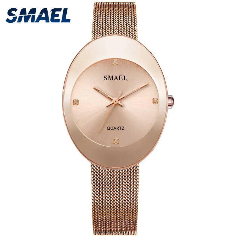 Smael 새로운 스테인레스 시계 쿼츠 시계 여성 패션 캐주얼 브랜드 럭셔리 숙녀 시계 디지털 SL1880 여성 시계 방수 Q0524