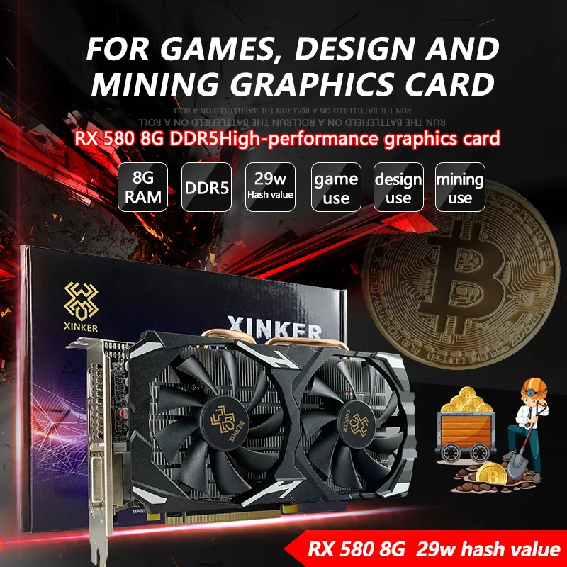 Xingke originele authentieke mijnbouw grafische kaart RX 580 8GB 256Bit 2048SP GDDR5 is geschikt voor gaming kantoor AMD Radeon serie Fact268i