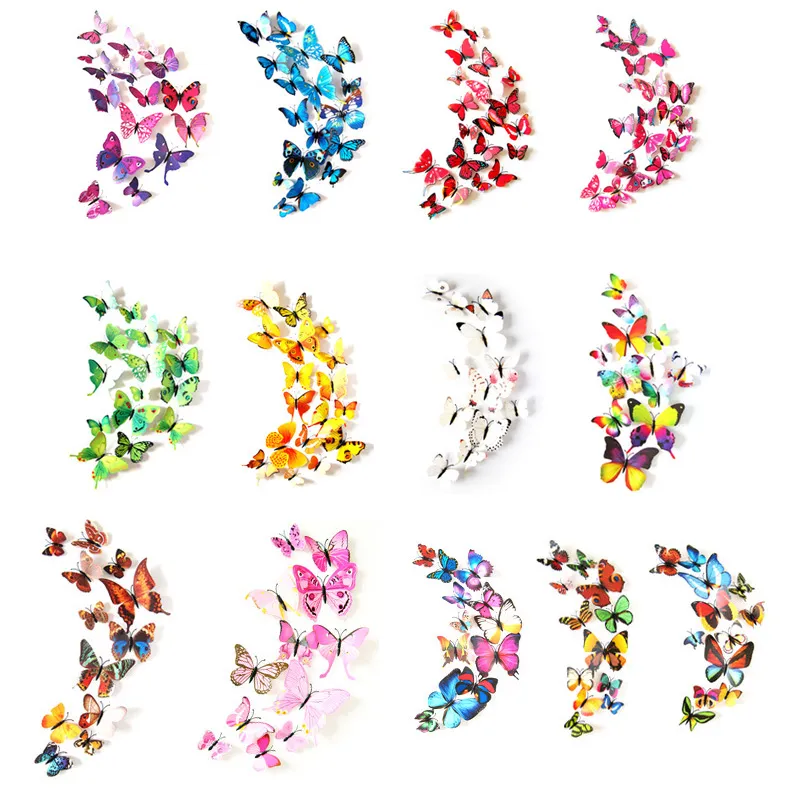 Wall Stickers 3D Butterfly Wall Stickers 12PCS Decals PVC Butterflies Home Decor for Fridge Kitchen Room Living Room Home Decoration