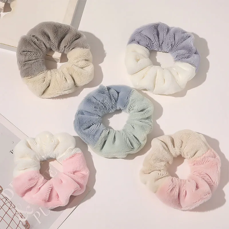 Mjuk plysch elastisk hårband varm hästsvans hår slips hår ring rep faux kanin päls scrunchie fluffy faux päls hållare tillbehör