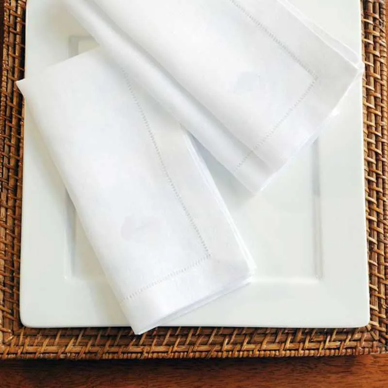 12PCS White Hemstitched Cocktail Napkin For Party Wedding Table Cloth Linen Cotton Napkins 4 Size Available