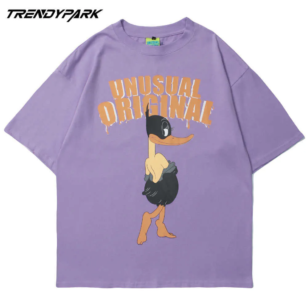 T-shirt herr Rolig Sexig Anka Tryckt sommar Kortärmad Hip Hop Oversized Cotton Casual Harajuku Streetwear Toppar Tee Tshirts 210601