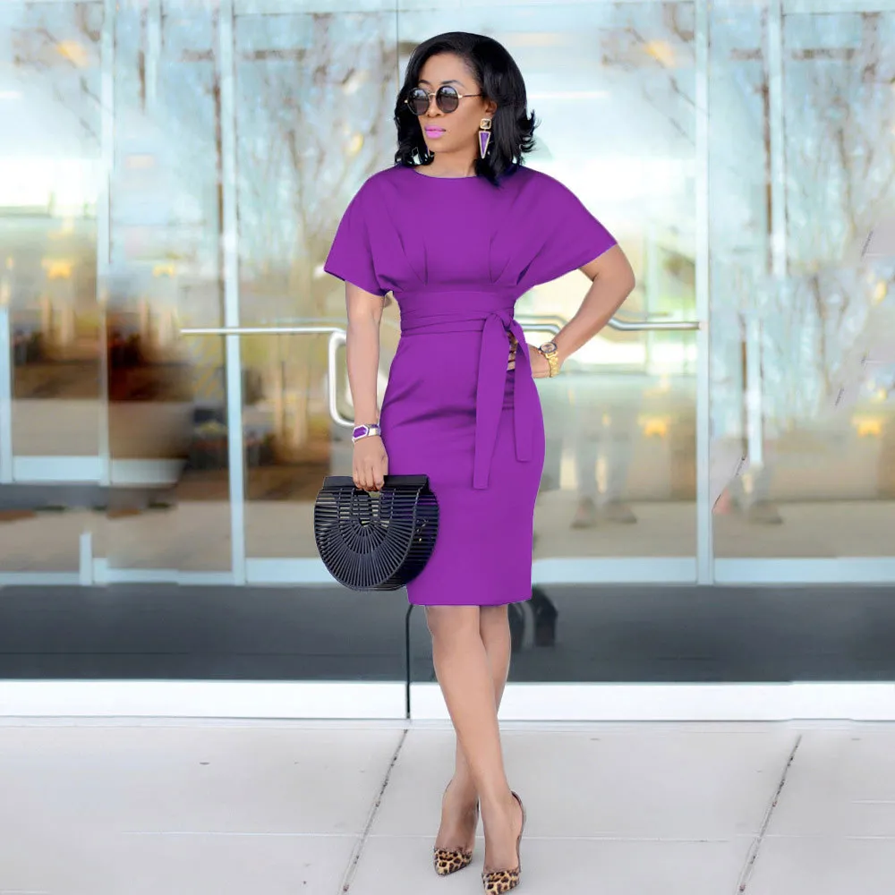 Women s Short Sleeve V Neck A Line Knee Length Casual Work Dress Purple Black Yellow Green Blue