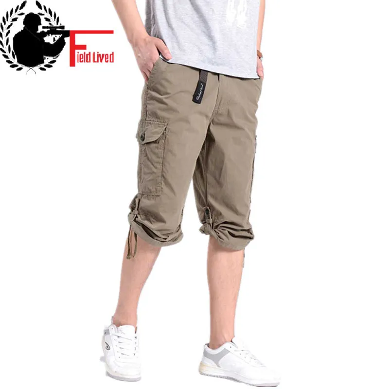 Summer Combat Men Cargo Shorts Plus Tamaño XXXL 4XL 5XL 7XL 6XL Hombre casual Ejército Green Baggy Bolsos Bolsillos Pantalones cortos largos 210518