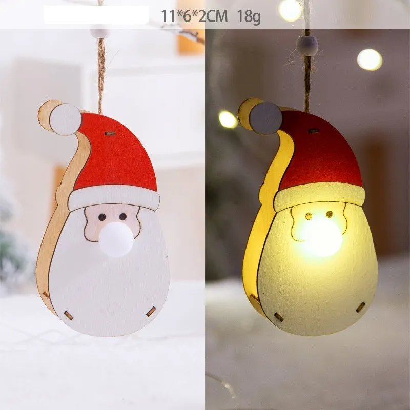 Wooden Christmas Light Pendants Santa Snowman Moose Shaped Warm Lights New Year Home Decorations