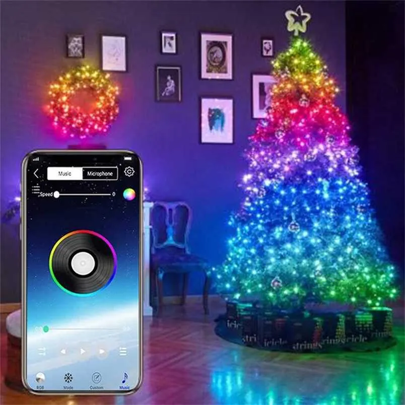 Luci a LED per la decorazione dell'albero di Natale Luci a stringa personalizzate intelligenti App personalizzate Luci di controllo remoto Dropship 211104
