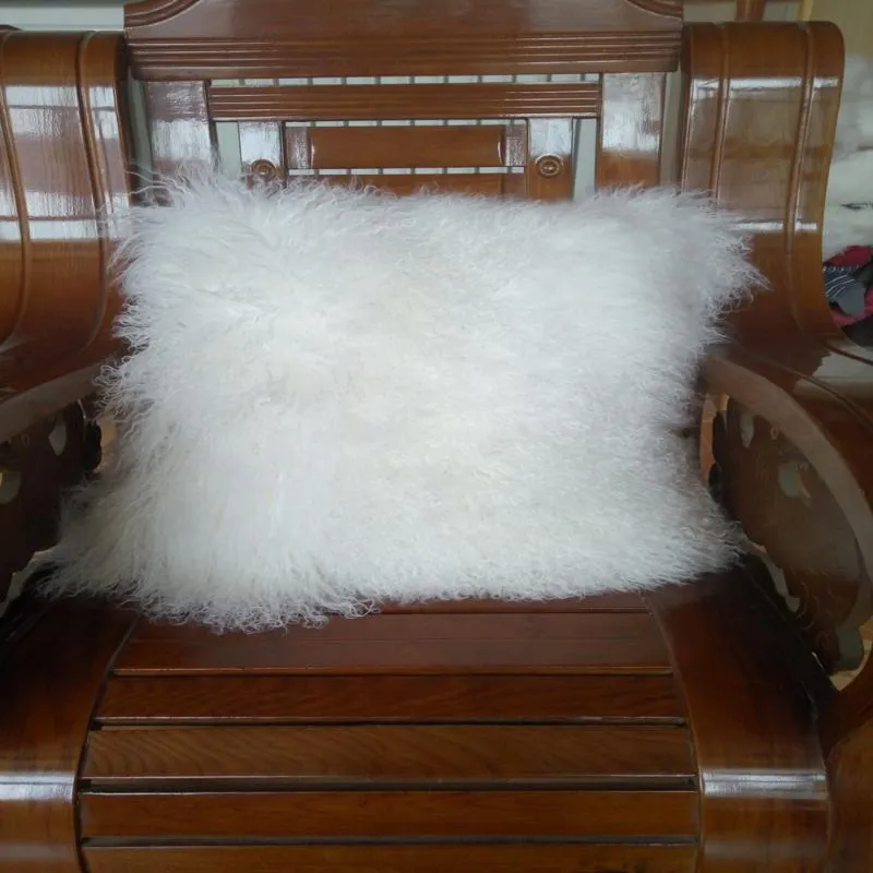 Two Sides White Real Mongolian Lamb Fur Pillow Cover For Sofa Curly Sheep Cushion Covers Bedroom Chair Decorative Pillows Cushion/Decorative