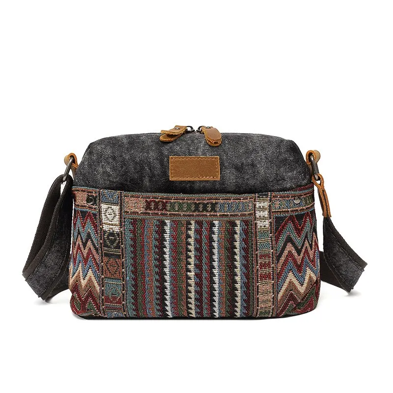 Crossbody tas in retrostijl Oude stijlen canvas Unisex schoudertassen Kleurrijk breipatroon speciaal Purse 4 kleuren ritsvak