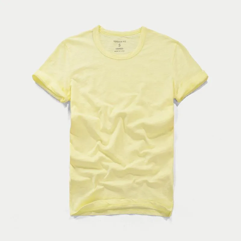 T-shirt dos homens 2021 Verão T-shirt de manga curta T-shirt redonda do pescoço magro Fit algodão puro t-shirts Slubby cor sólida macio tops fino tshirts