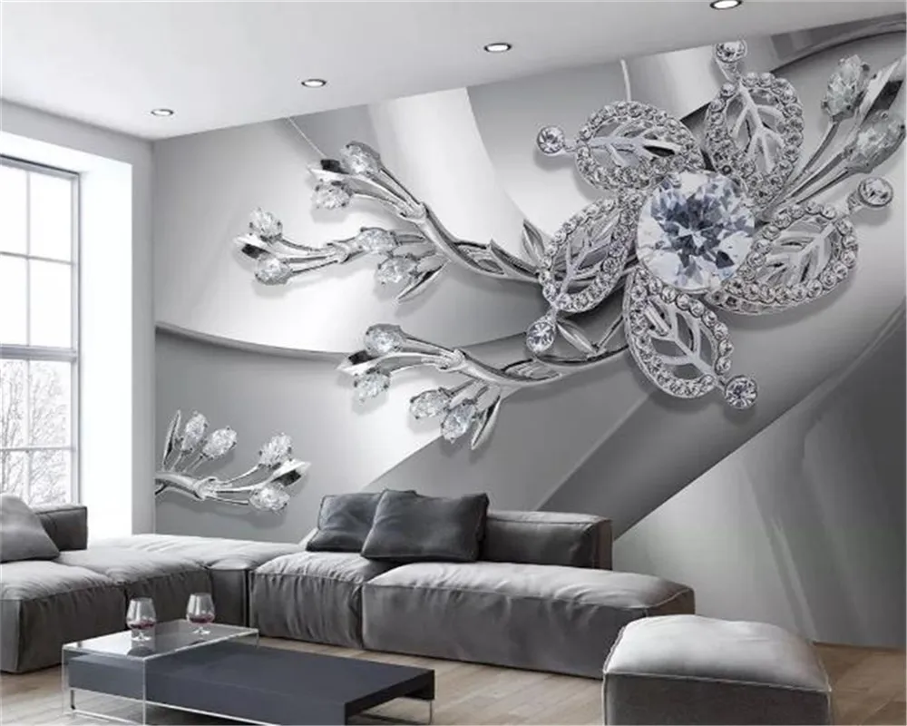 Özel Modern 3D Duvar Kağıtları Metal Doku Elmas Jewels Oturma Odası TV Arka Plan Duvar Dekorasyon Mural Duvar Kağıdı