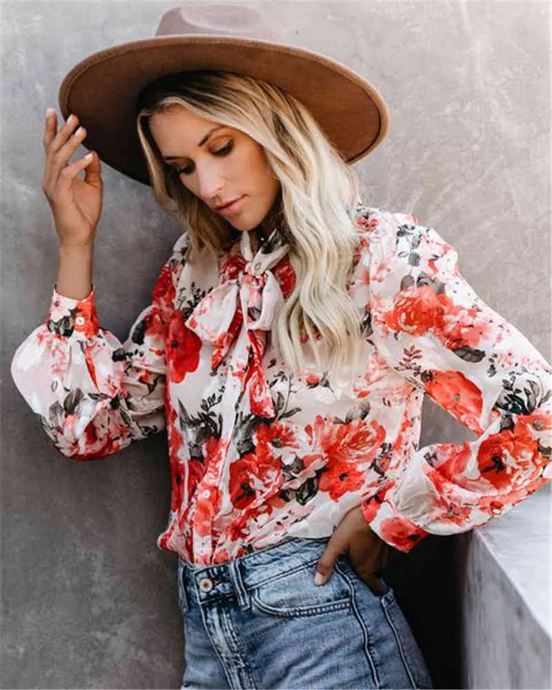 Chemisier Femme Jane And Delancey Beige Et Rouge - Manches Cloche Floral Col Rond Taille M