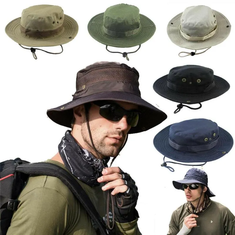 Rund polyester bomullsskopa hink hatt jakt kamouflage boonie cap sommarsol skydd unisex utomhus sport tillbehör hattar