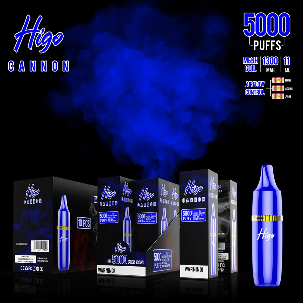 Authentische Higo-Kanone Einweg-E-Zigaretten 5000 Puffs Vape-Stift 1300mAh Batterie-Verdampfer-Stick-Dampf-Kit 11ml Gefüllte Mesh-Coil-Kartuschen-Gerät Magic Pro max