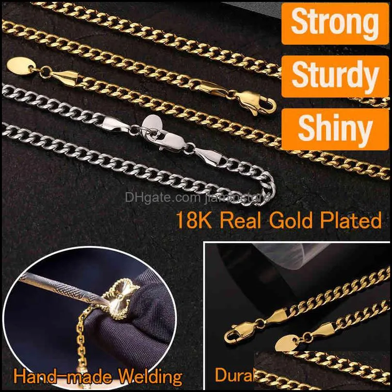 Hänghalsband hängsmycken smycken KRKC hiphop kubaner 316l Stainls Steel Necklace Hummer Clasp Men 18K Gold PVD Plated Curb CH2951