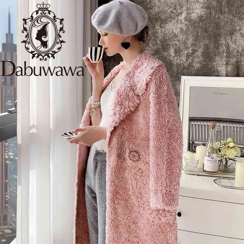 Dabuwawa hiver femmes mélange manteau de fourrure de mouton de luxe long manteau de fourrure en peluche manteau de revers en vrac épais chaud plus taille femme DT1DFR010 210520