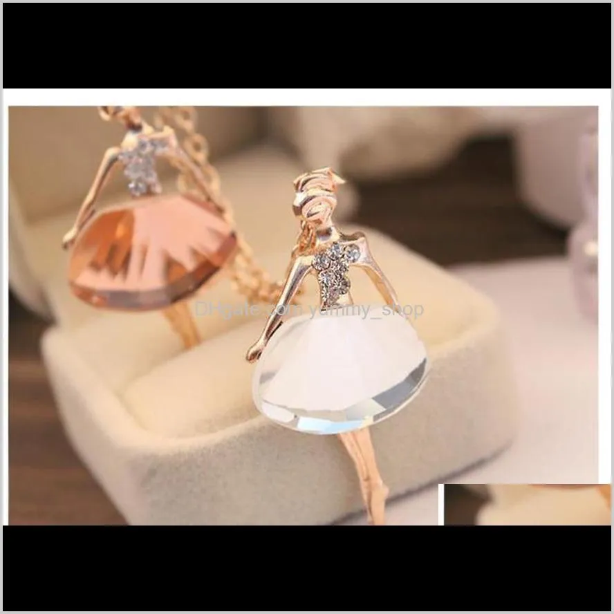 crystal pendant neclaces ballet dancer girl necklace long sweater necklace gold color metal chain pendant jewelry girl gift