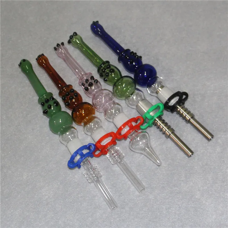 Smoking Dab Glass Nectar con chiodi in metallo punte di quarzo oil rig Concentrate Straw Pipes 14mm Joint