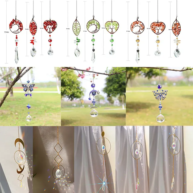 Maan ring regenboog kristal suncatcher opknoping prismeel ornament hanger thuis tuin auto decor wind chime