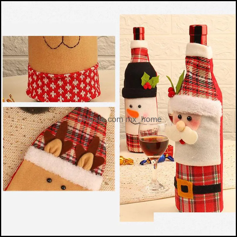 Christmas Table Decoration Wine Bottle Cover Dinner Party Red Wine Santa Claus Bottle Cover Bag Sets New Year Xmas Bottle Cover DBC