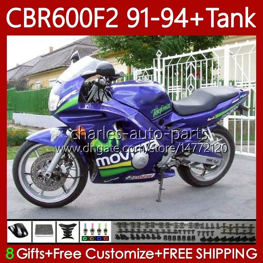 Bodys +Tank For HONDA CBR600 CBR 600 F2 FS CC 600F2 91-94 Bodywork 63No.63 600FS Movistar Blue 600CC CBR600F2 91 92 93 94 CBR600-F2 CBR600FS 1991 1992 1993 1994 Fairing Kit