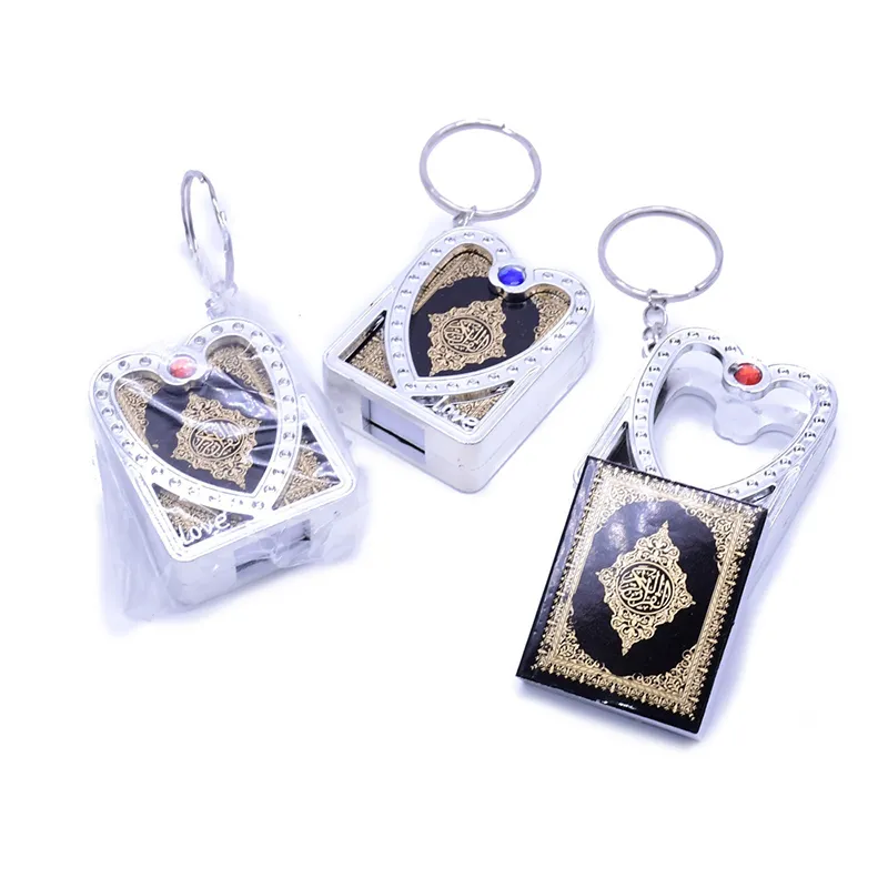 Gold Silver Arabic real Quran Keychain Eid Mubarak mascot Muslim Party Memorial gift for Guests Purse Car Decor