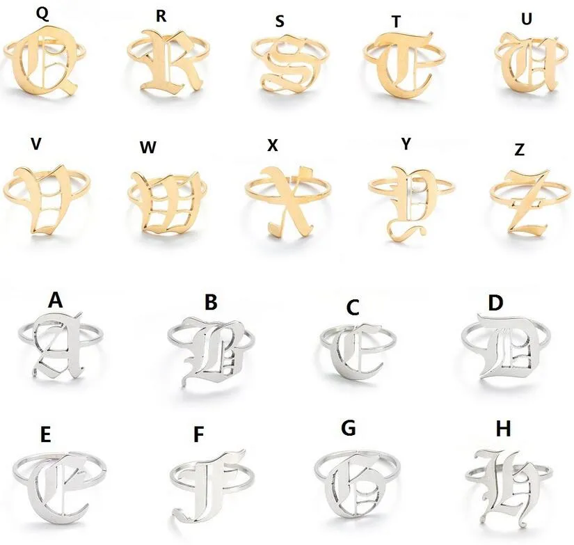 ريترو الأبجدية الدائري الرجال النساء الفولاذ المقاوم للصدأ إلكتروني مفتوحة قابل للتعديل خواتم زوجين بكميات كبيرة