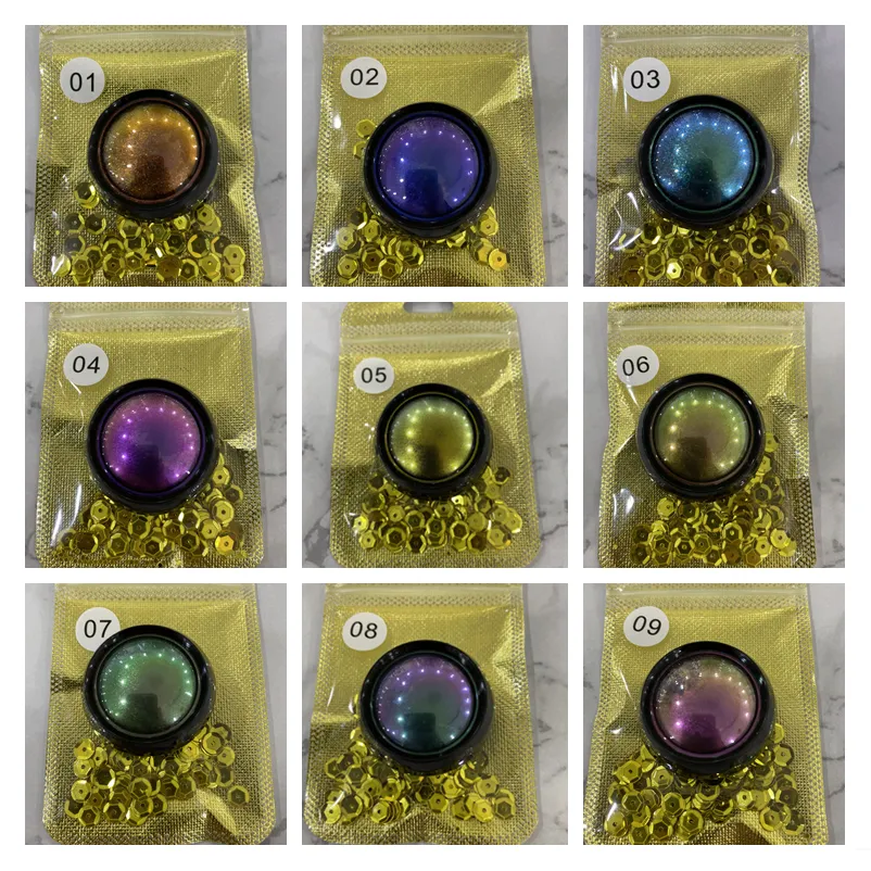 2021 Neueste optische Chamäleon Lichtwechsel Lidschatten Diamant Shine Highlight Monochrome Pigment Shimmer 2 Arten 9 Farben