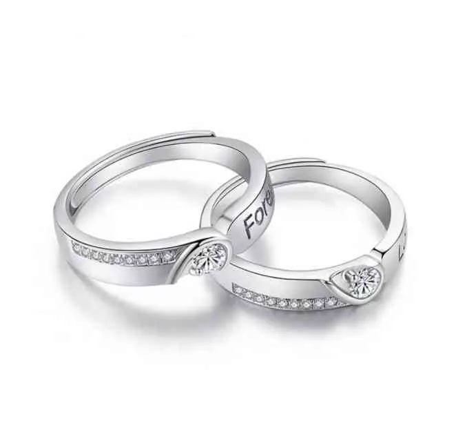 Sumando 2021 fashion s925 sterling argento coppia anello cuore vera fede nuziale per innamorati