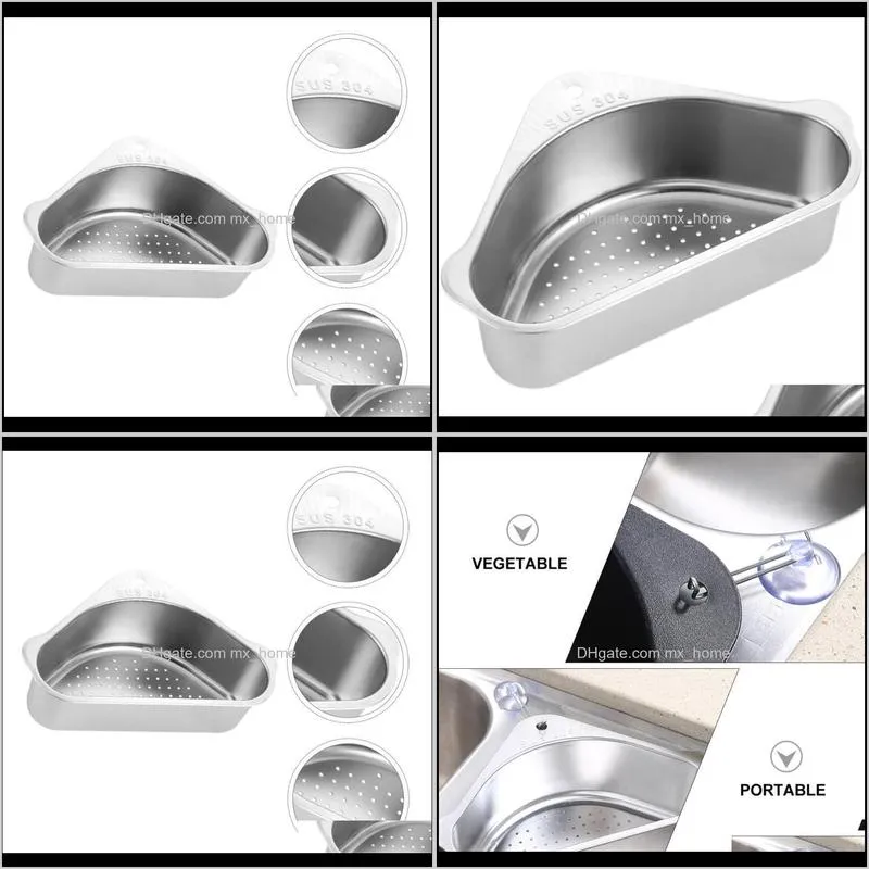 set of stainless drain basket kitchen storage rack sink accessory (silver) baskets