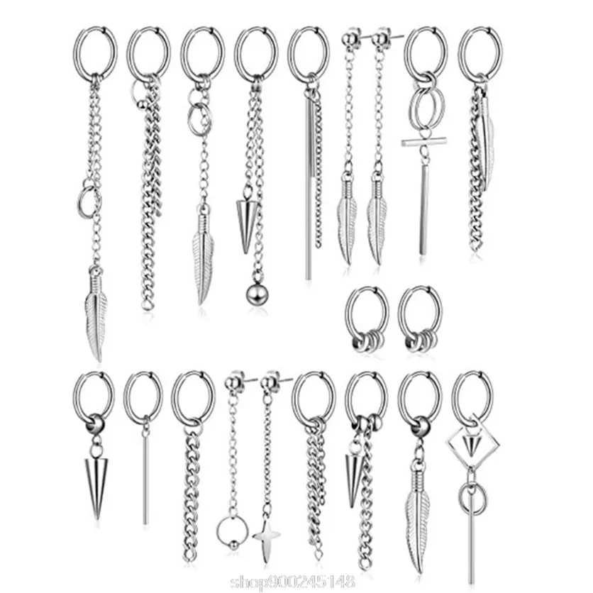 20 pièces Cool en acier inoxydable Huggie boucles d'oreilles à charnière Kpop Dangle bijoux O21 20 Drop 220209