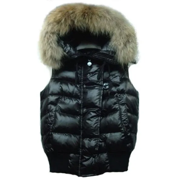 Winter Down Vest Women Designers Vests Hooded Fur Sleeveless Jacket Top Quality Warm Outerwear Size XS-3XL for Female