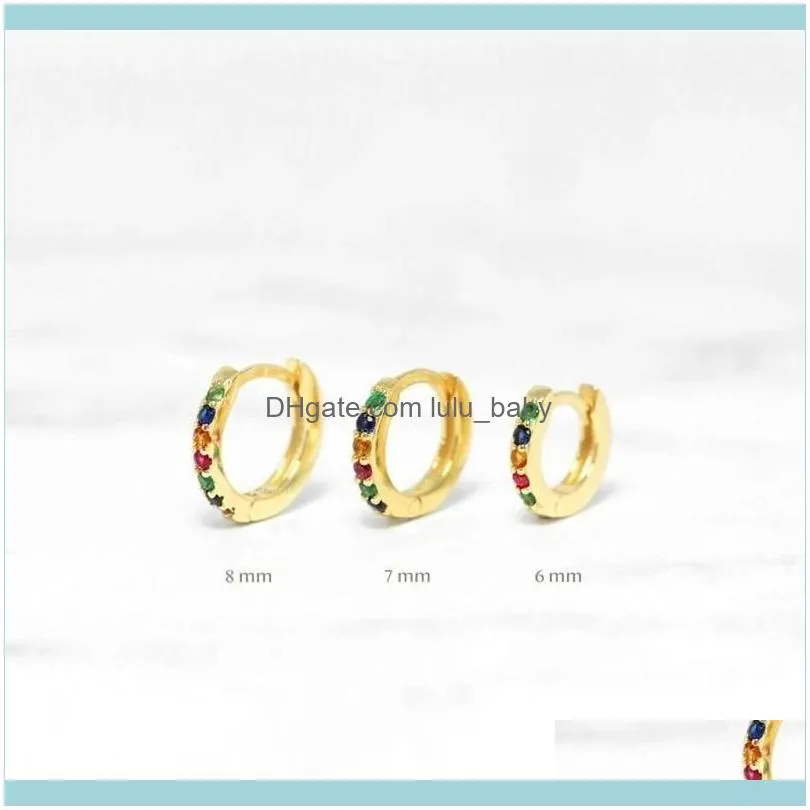 Round Rainbow Crystal Hoop Earrings 925 Silver European American Style Zircon Fashion Jewelry For Women Birthday Gifts & Huggie