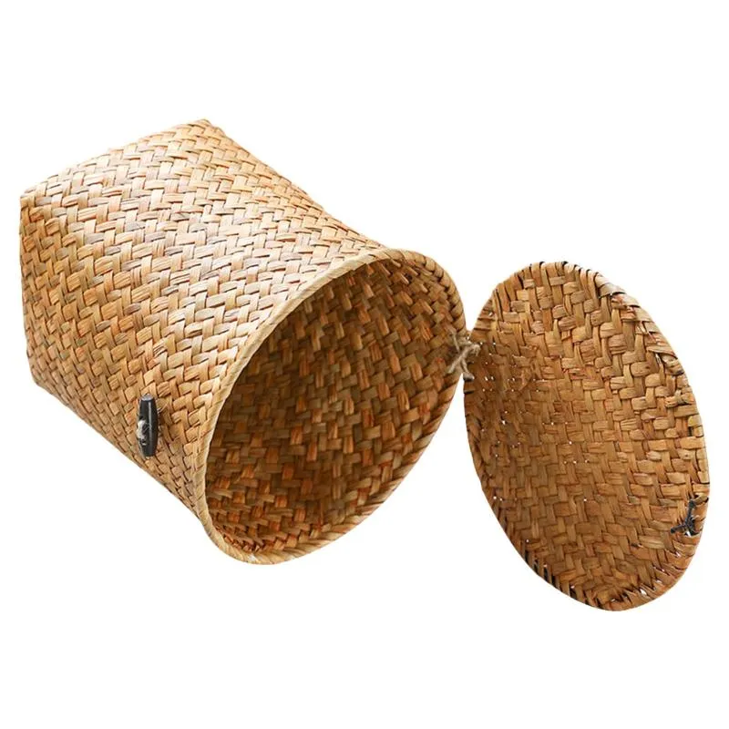 Baldes 1pc de cesta de palha de palha, lixo de lixo doméstico de lixo de palha