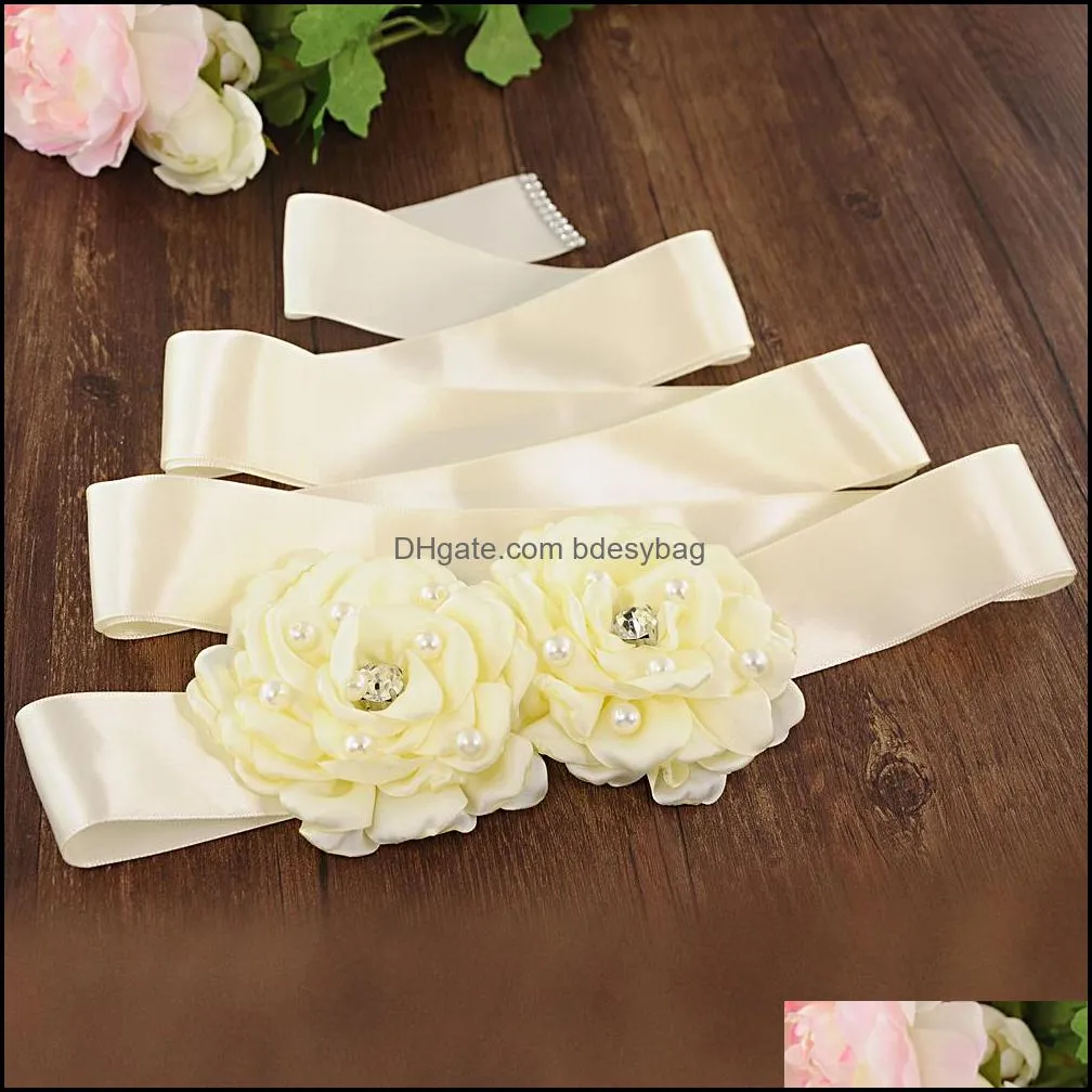 Handmade Ivory Flowers with Pearl for Bride Belt Wedding Accessories Bridesmaid Sash Evening Dresses Belts for Women