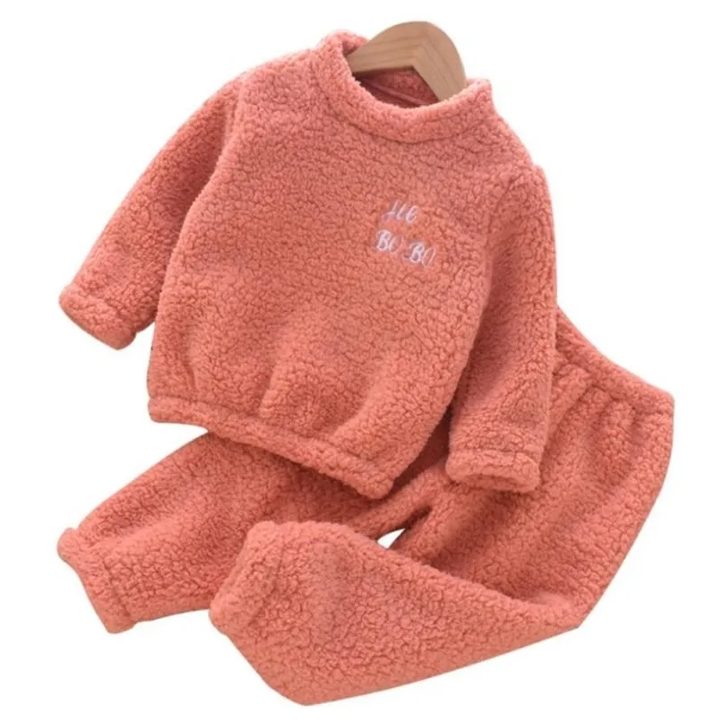 Kinderen nachtkleding herfst winter flanel pyjama sets baby meisjes pyjama jongens coral warm pluche thuis kleding pak1-6y 211023