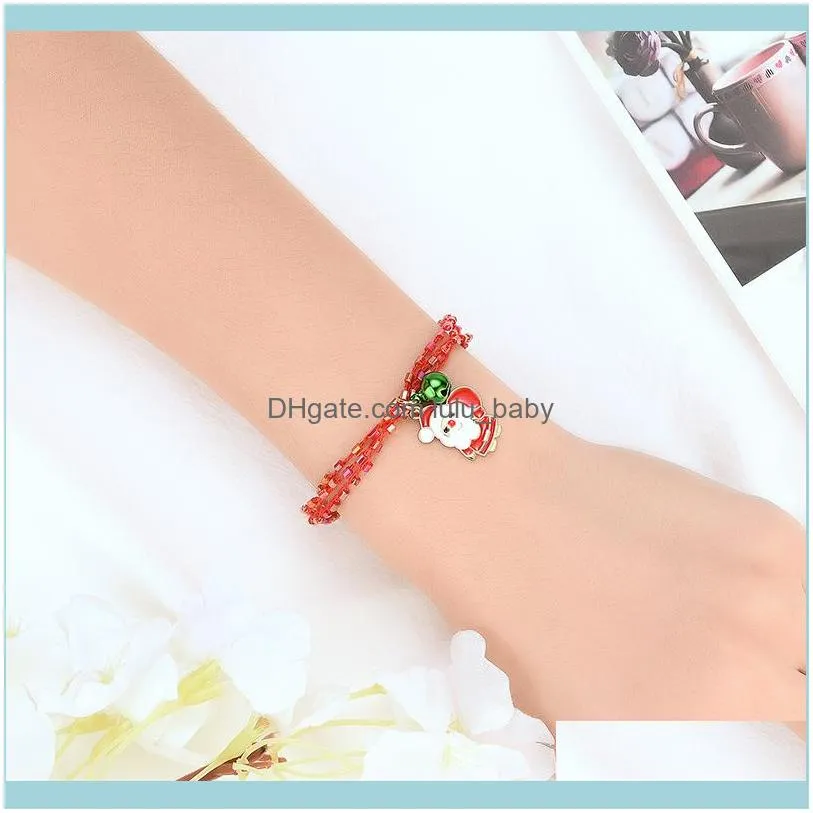 Charm Bracelets 2021 Christmas Theme Bell Santa Claus Shape Bracelet Super Trendy Alloy Handmade Rope Jewelry Gift1